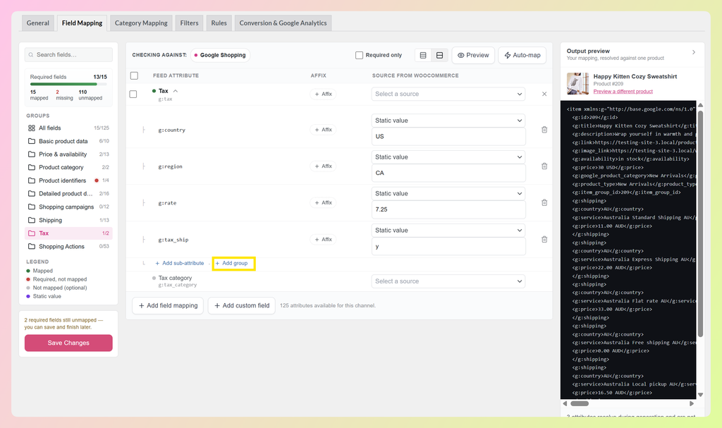 Add group option for Tax sub-attributes in AdTribes Product Feed Pro