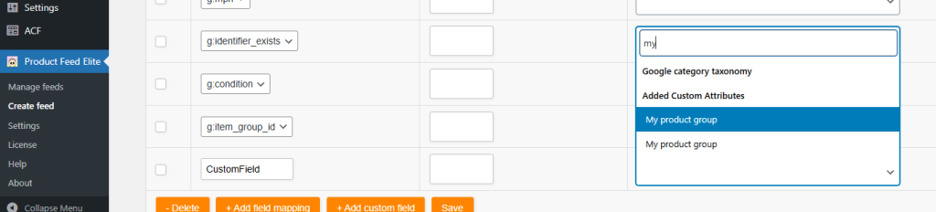 Mappable Fields list showing two entries for an ACF custom field