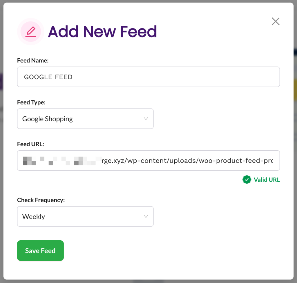 Feed Validator New Feed Popup Form - AdTribes