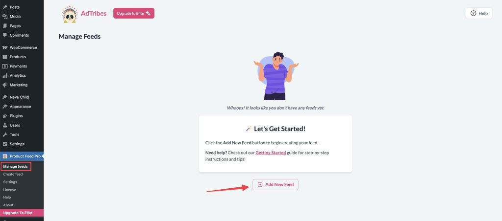 Manage Feed Screen - AdTribes