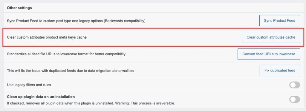 The Clear custom attributes cache button in the Other settings section of the General tab