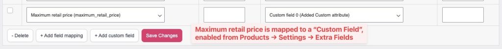 The maxium_retail_price is mapped to custom field that is enabled from Product feed settings