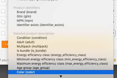 extra fields dropdown