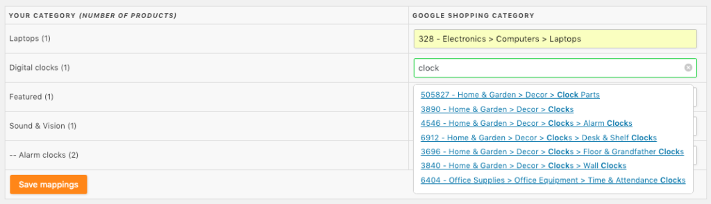 Google category mapping