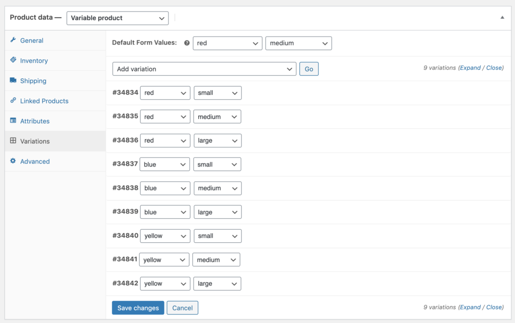 WooCommerce product variations