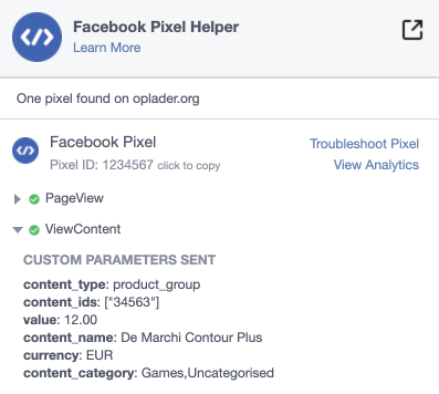 Facebook pixel ID variable product