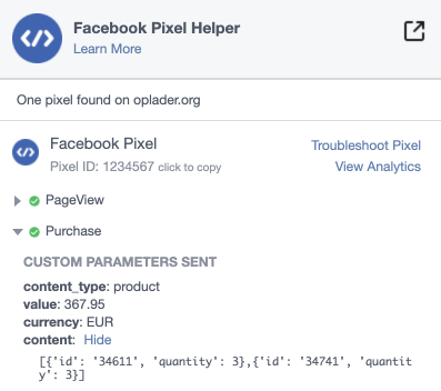 Facebook pixel purchase thank you page