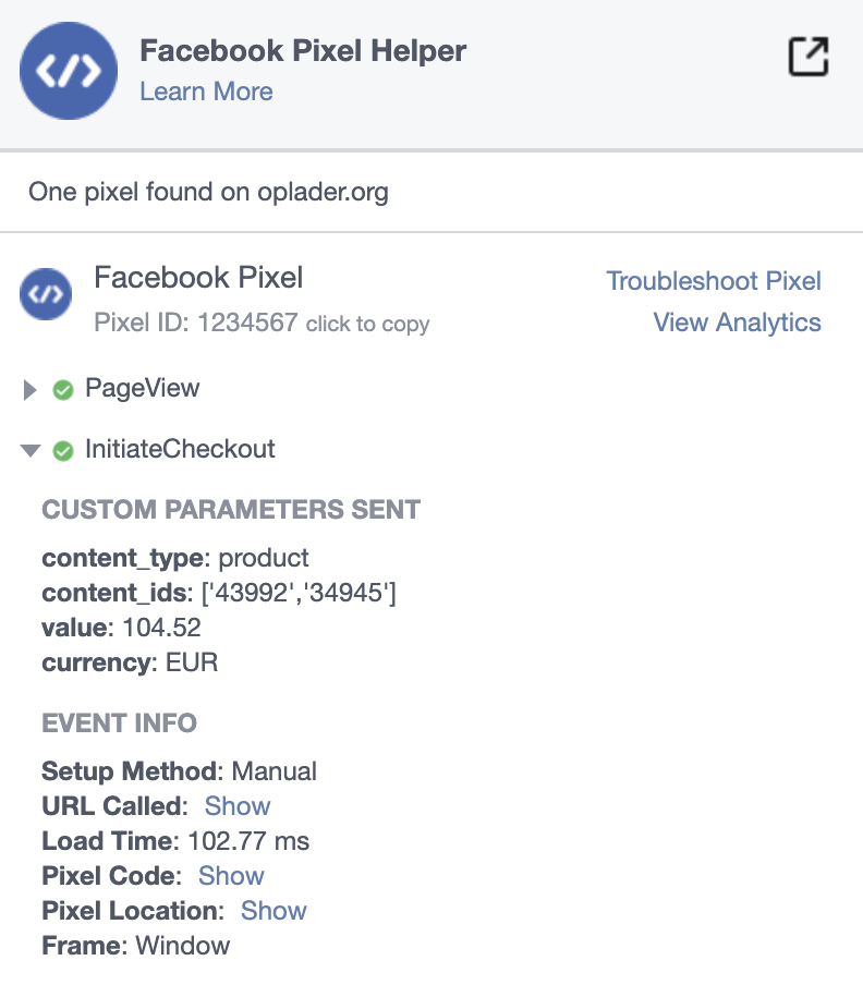 Facebook pixel on billing page