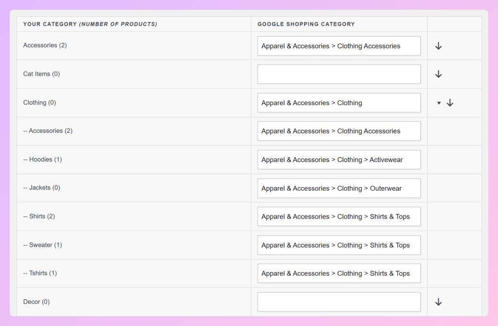 Category Mapping tab matching WooCommerce categories with Google Shopping categories