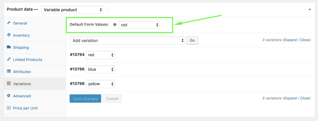 woocommerce default form values