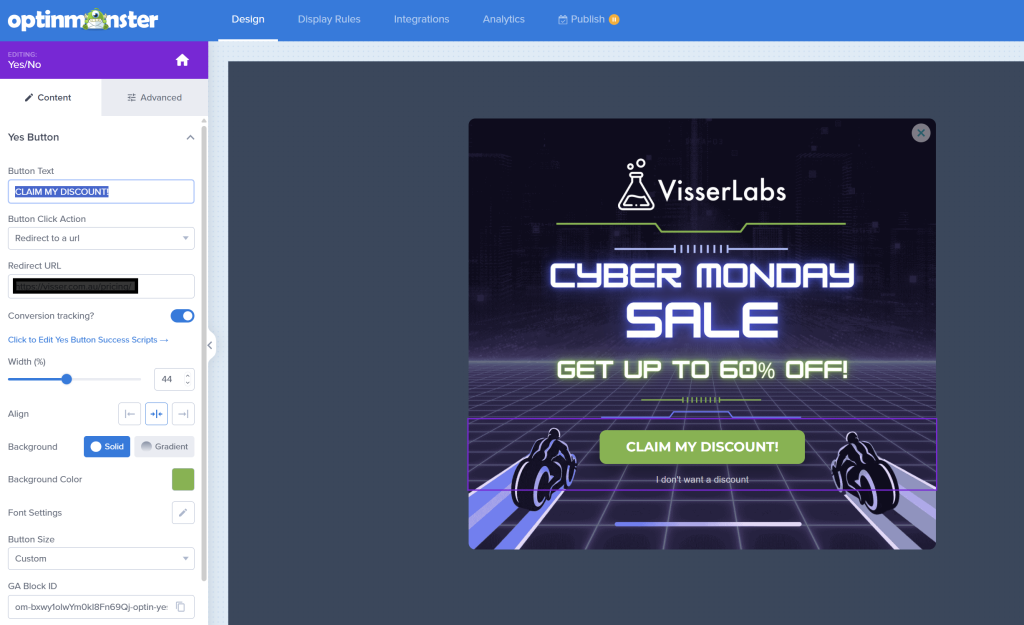 editing-an-optin - AdTribes Editing a popup campaign inside the OptinMonster visual builder