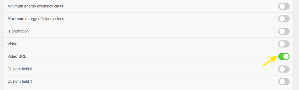 AdTribes settings screen showing how to enable the Facebook video attribute by turning on the Video URL extra field