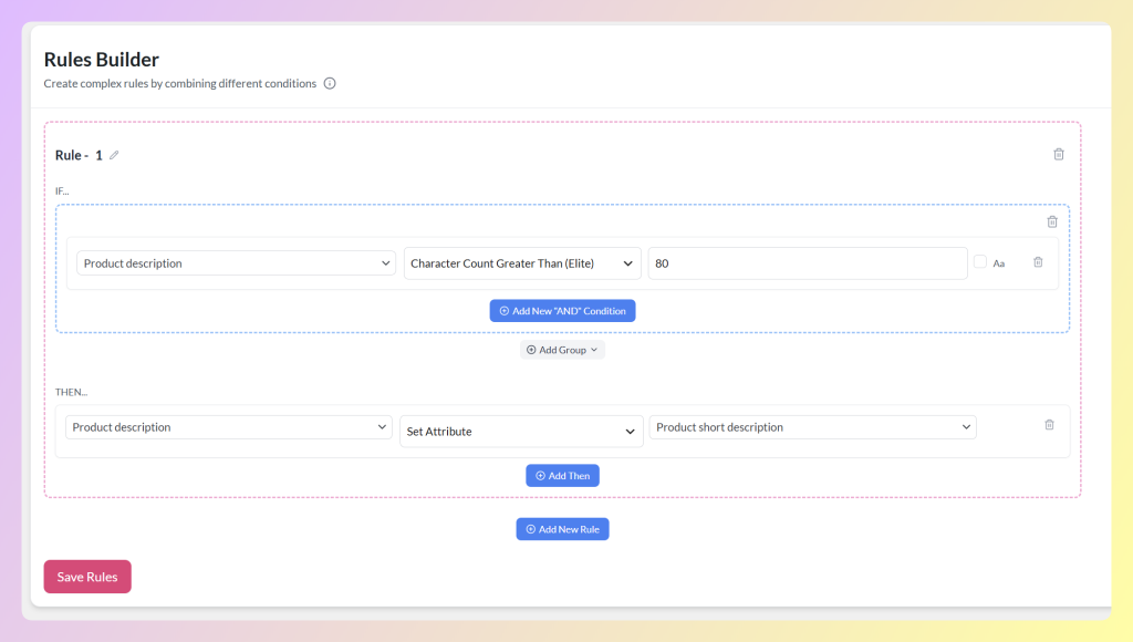 Complete rule using the product short description for descriptions over 80 characters