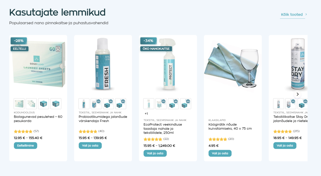 A selection of GoGoNano’s nano cleaning products including sprays, laundry sheets, and protective coatings on display