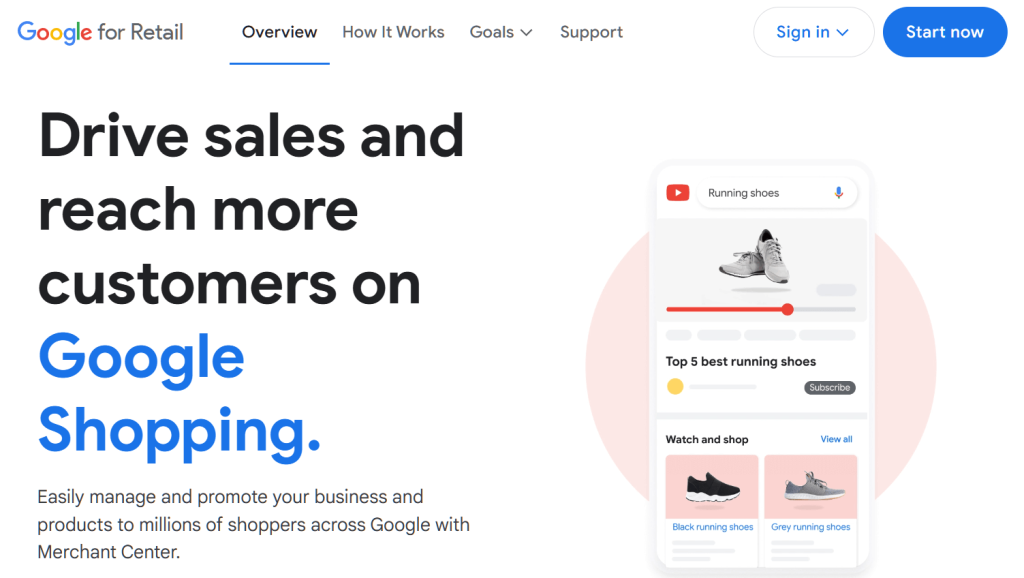 The Google Merchant Center landing page