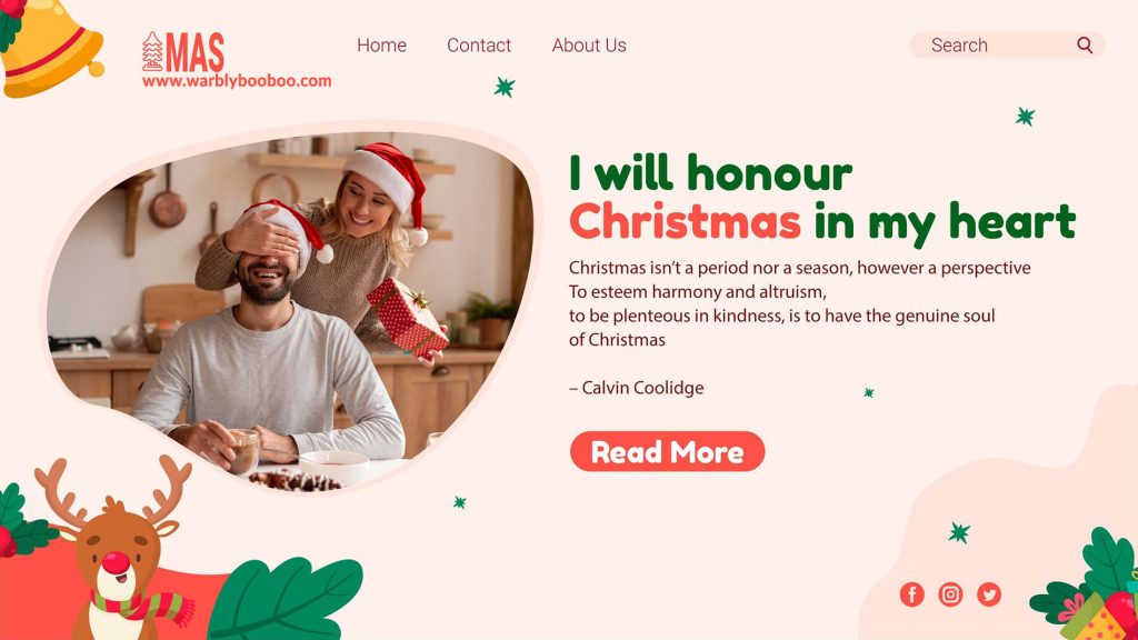 A woman wearing a Santa hat holding a hand over a man wearing a Santa hat