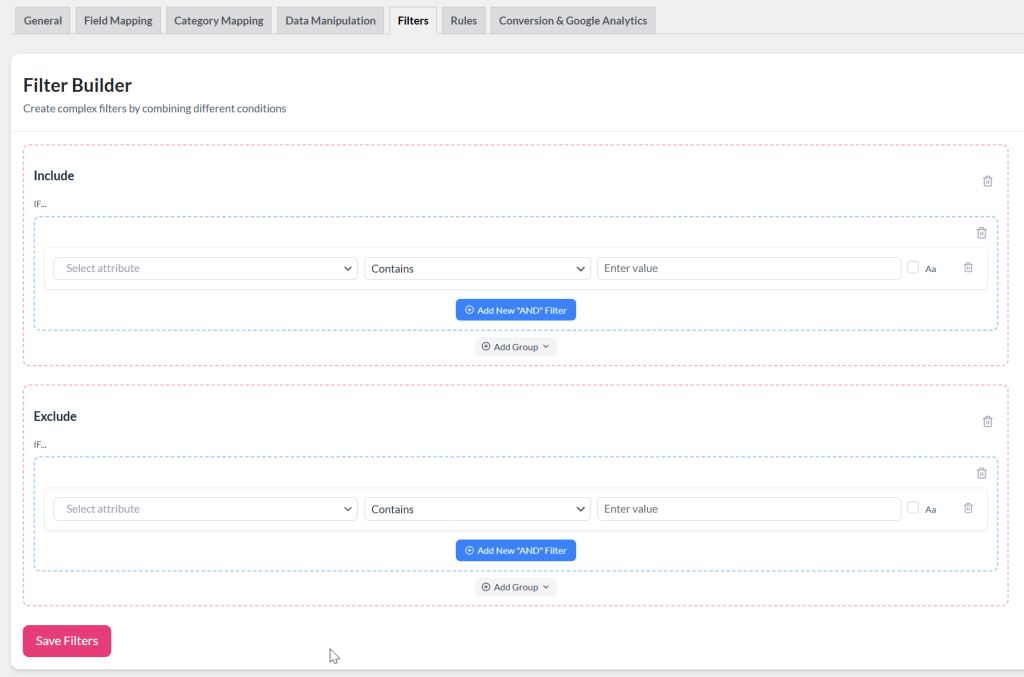 Product Feed Pro Filter Builder - AdTribes