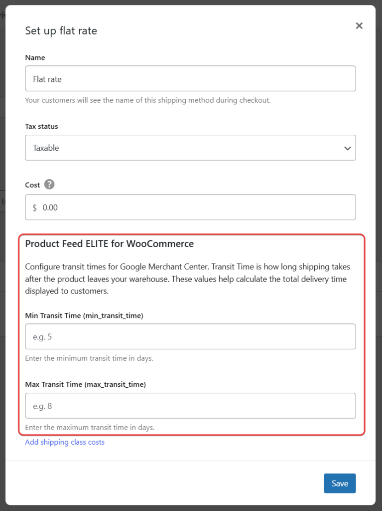 Transit Time Fields in Flat Rate Shipping Method - AdTribes