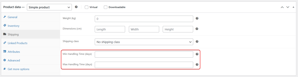 Min/Max Handling Time Fields on the Product Edit page - AdTribes