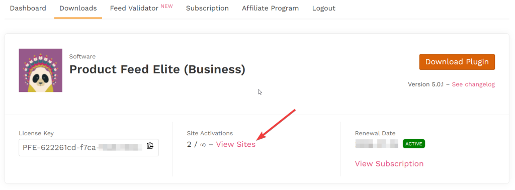 Product Feed Elite License Key's View Site Link - AdTribes