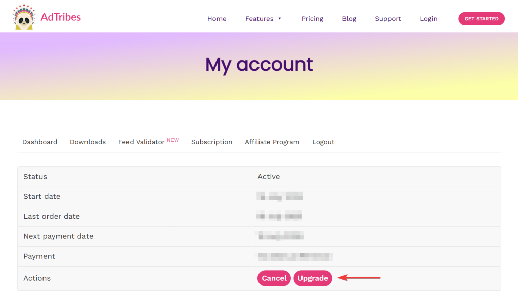 Subscription Details Page - AdTribes