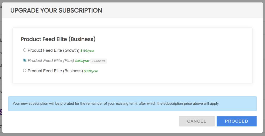 Upgrade Subscription Popup - AdTribes