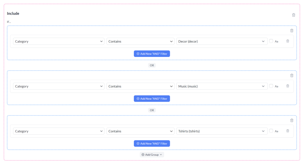 Filters to Include Multiple Categories' Products in the Feed - AdTribes