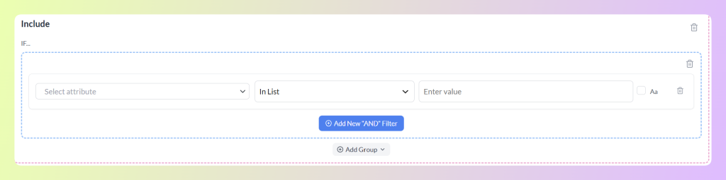 In List condition row using the Enter value box to match multiple product feed values