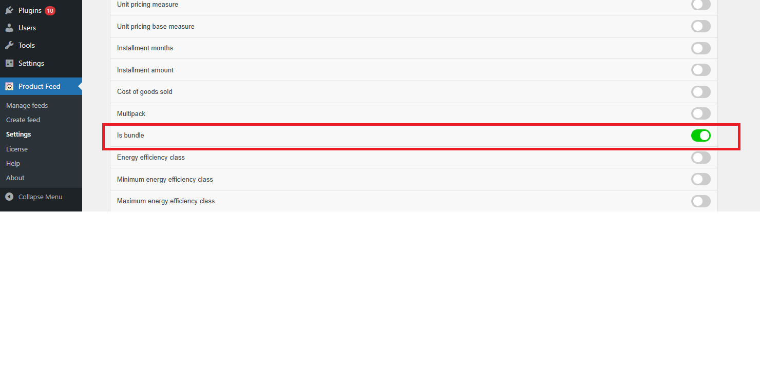 Abilita Impostazione Is Bundle di Product Feed