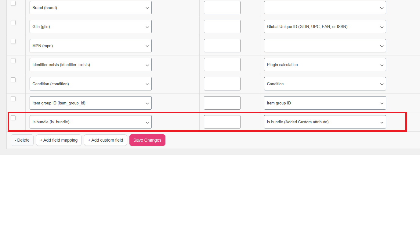 Mappa attributo is_bundle su Feed XML