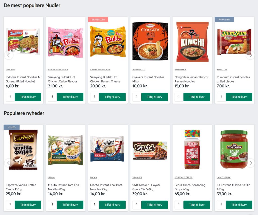 Various types of food on the Asian online supermarket, Pandasia