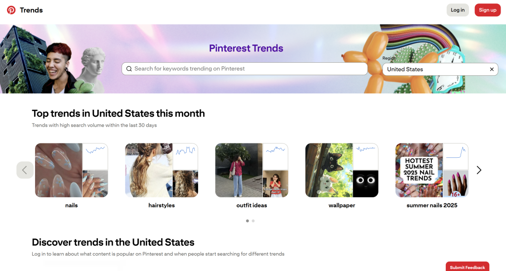 pinterest-trends - AdTribes Screenshot of Pinterest Trends homepage showing trending keywords