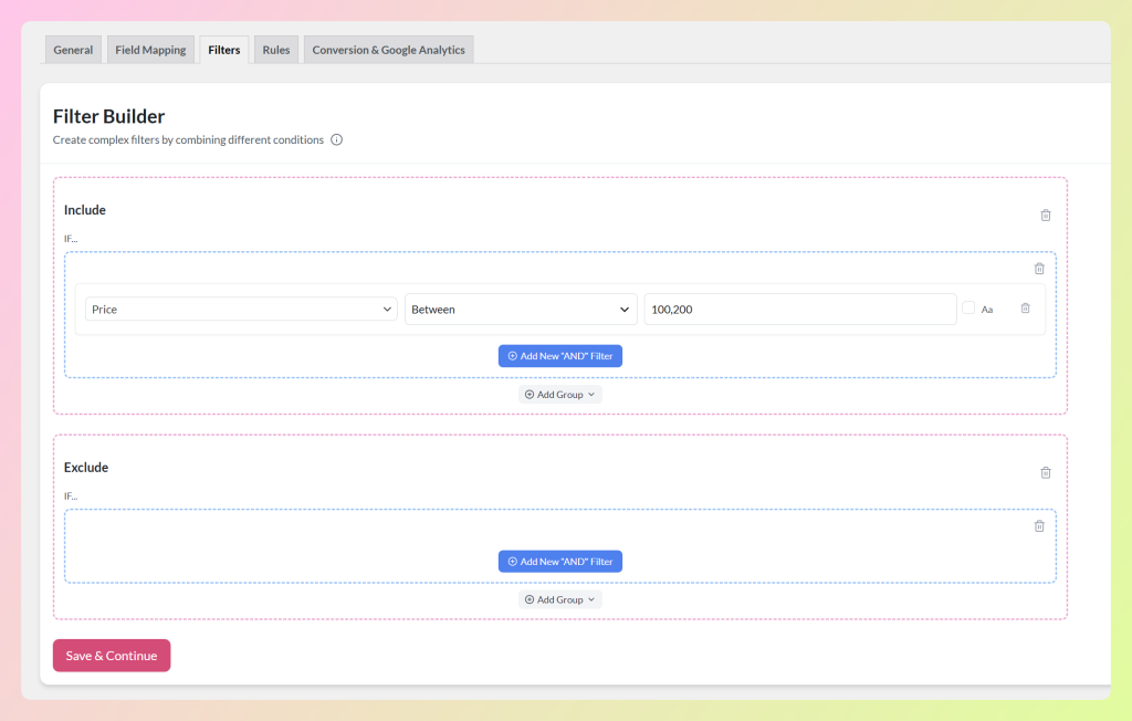 Completed Between condition matching product feed prices in the 100 to 200 range