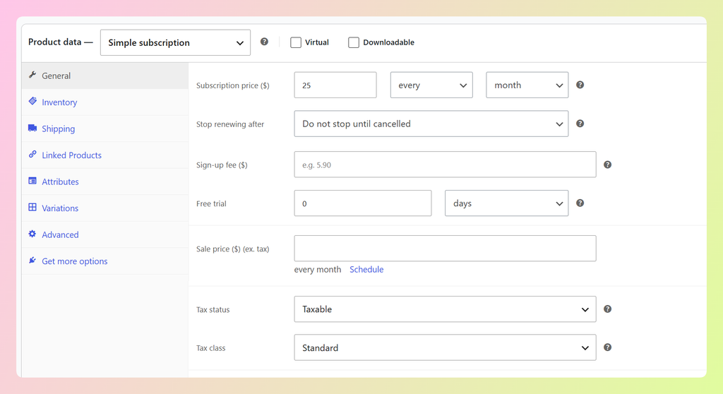 Sample subscription product data used for Google Shopping subscription_cost