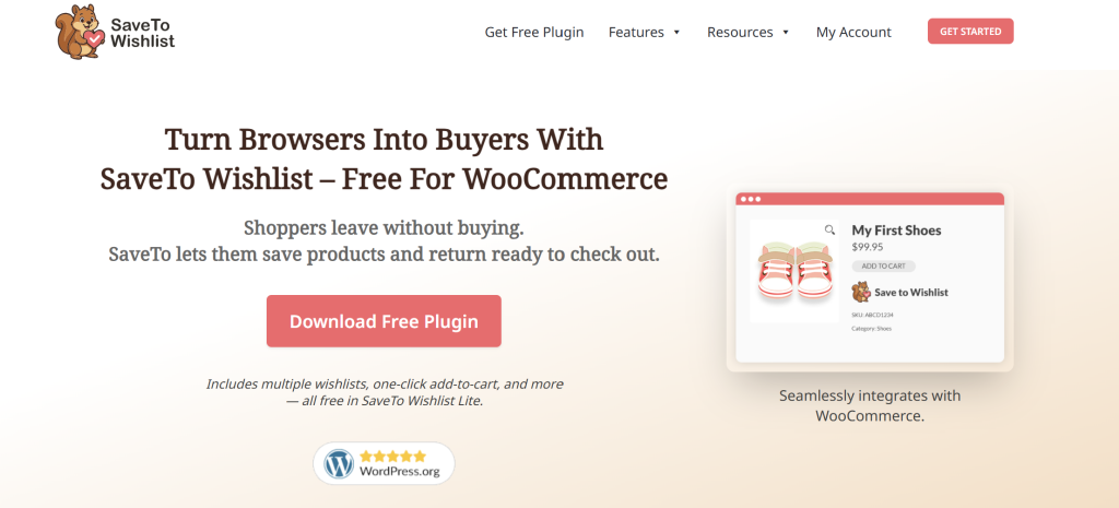 savetowishlist-homepage - AdTribes SaveTo Wishlist homepage showing how the plugin helps convert browsers into buyers