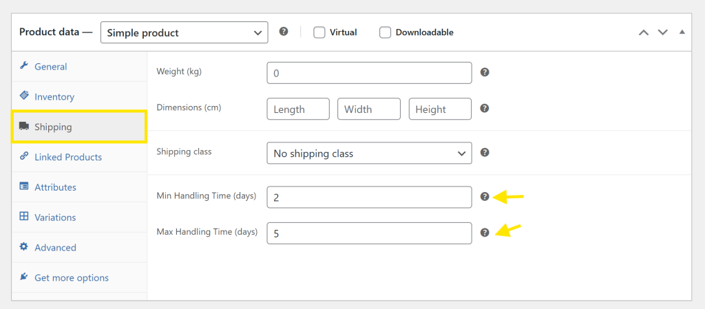 handling time fields under the Shipping tab 