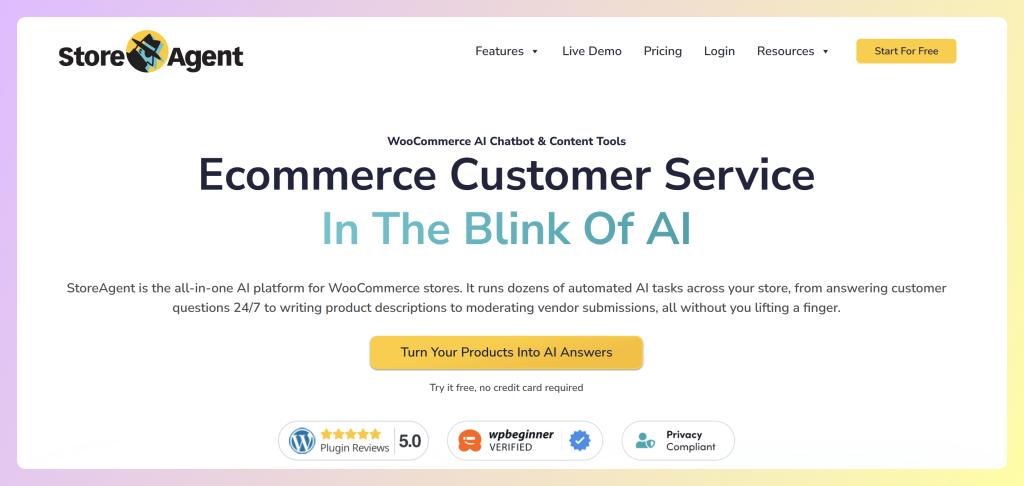 StoreAgent WooCommerce AI platform homepage