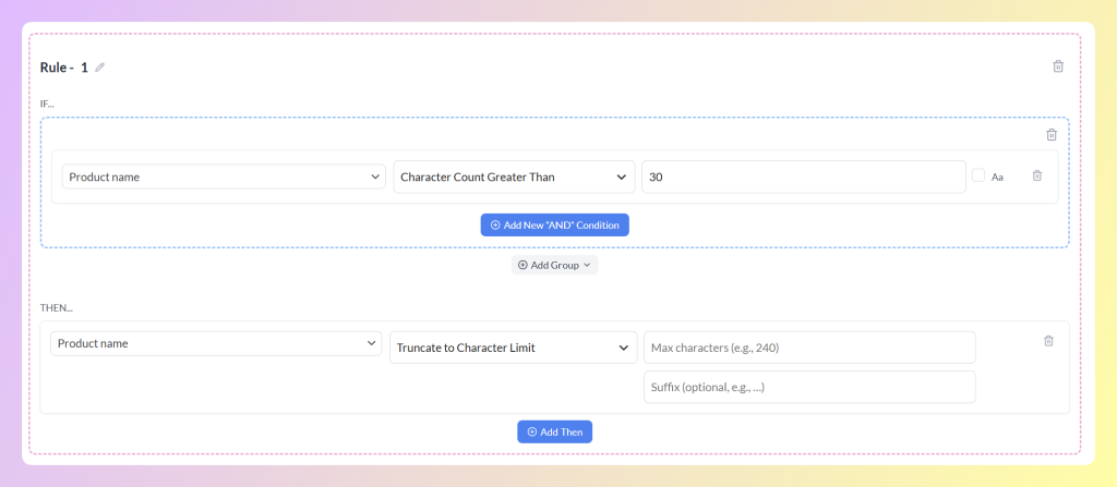 Truncate to Character Limit action showing the Max characters and optional Suffix fields