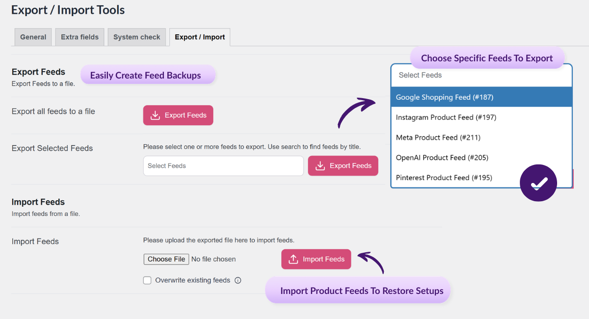 Screenshot of a product feed setup showing Google Shopping as the selected channel, with a dropdown listing many sales channels.