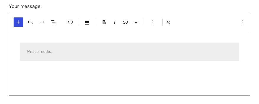wp-forum-code-block-empty - AdTribes An empty Code block in the WordPress.org forum reply editor, showing the placeholder text "Write code…" ready for pasted text