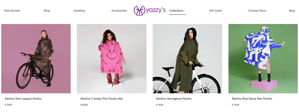 A Yazzy's page showing four kinds of rainkiss ponchos